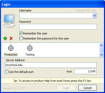This image is the Login dialog when Edit Servers is selected.  With Edit Servers selected, you enter the server name or address, and port used for communication between the application and MAPS.
